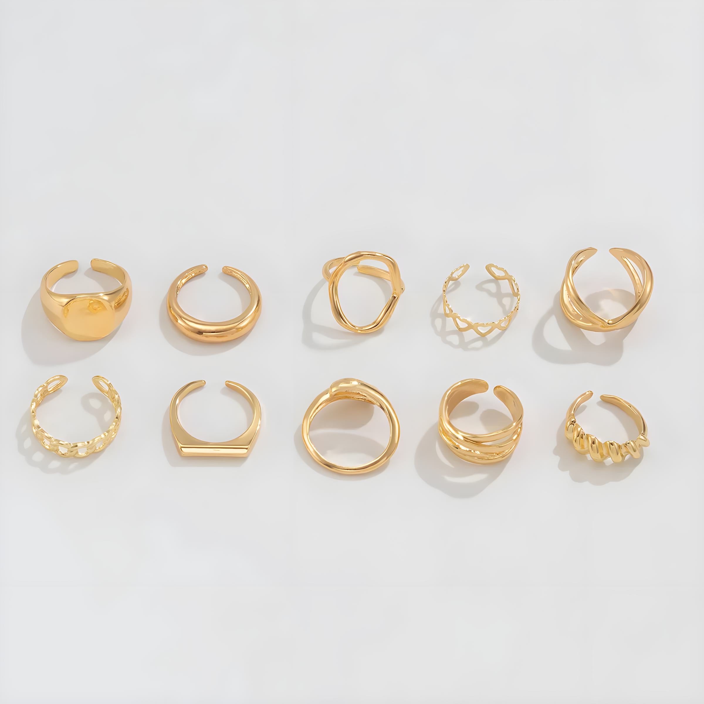 10-Piece Alloy Geometric Ring Set for Women