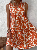 Trykt V-hals ærmeløs mini-kjole