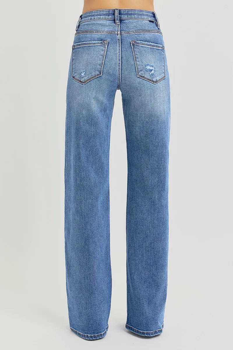 RISEN Full Size Tummy Control Elastic Band High Rise Wide Jeans Plus Size - Modanista Fashion
