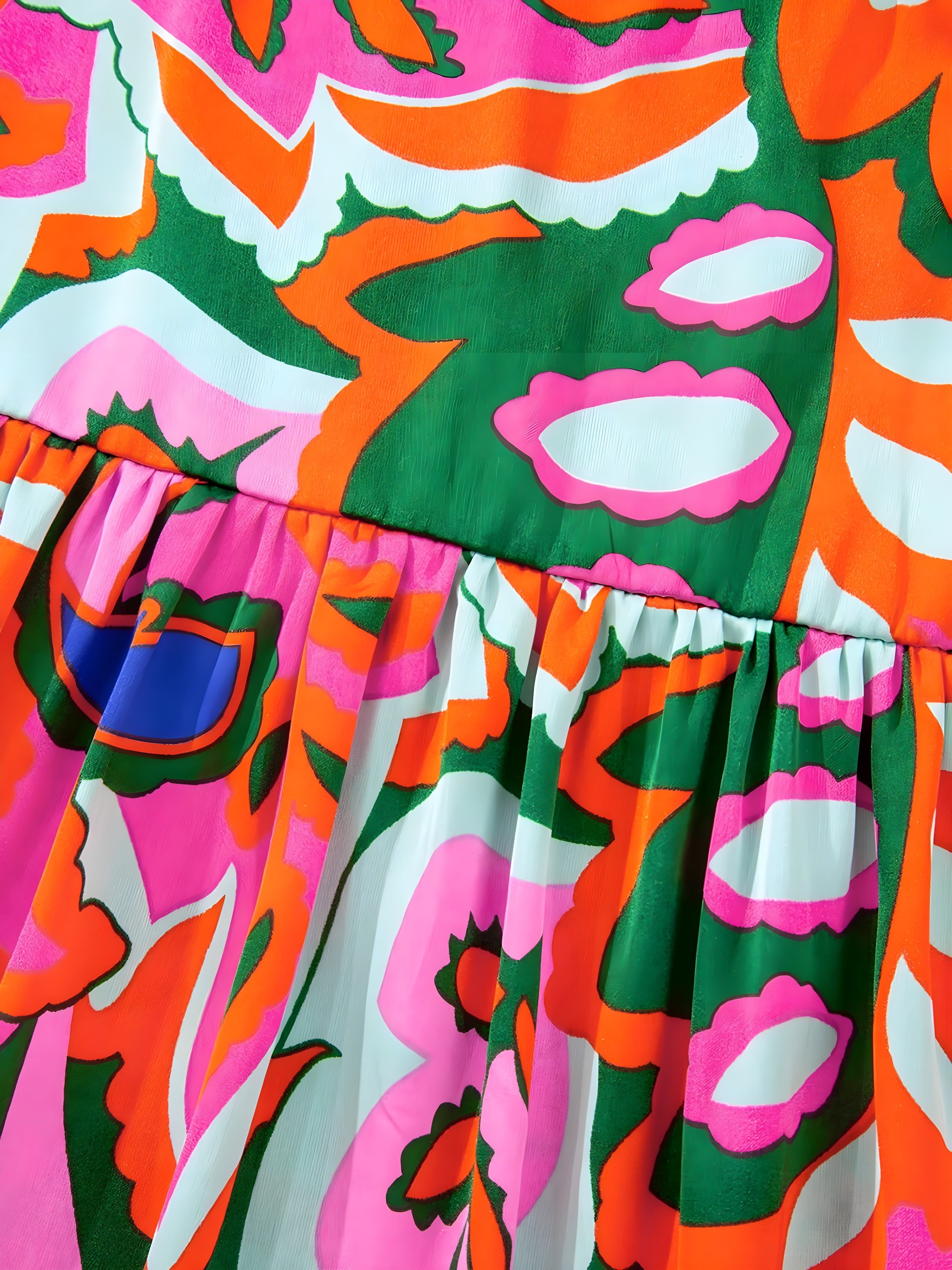 Tropical Print Kurzärmel Binde Halsbluse