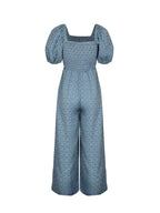 Tryckt fyrkantig nacke puffhylsa jumpsuit