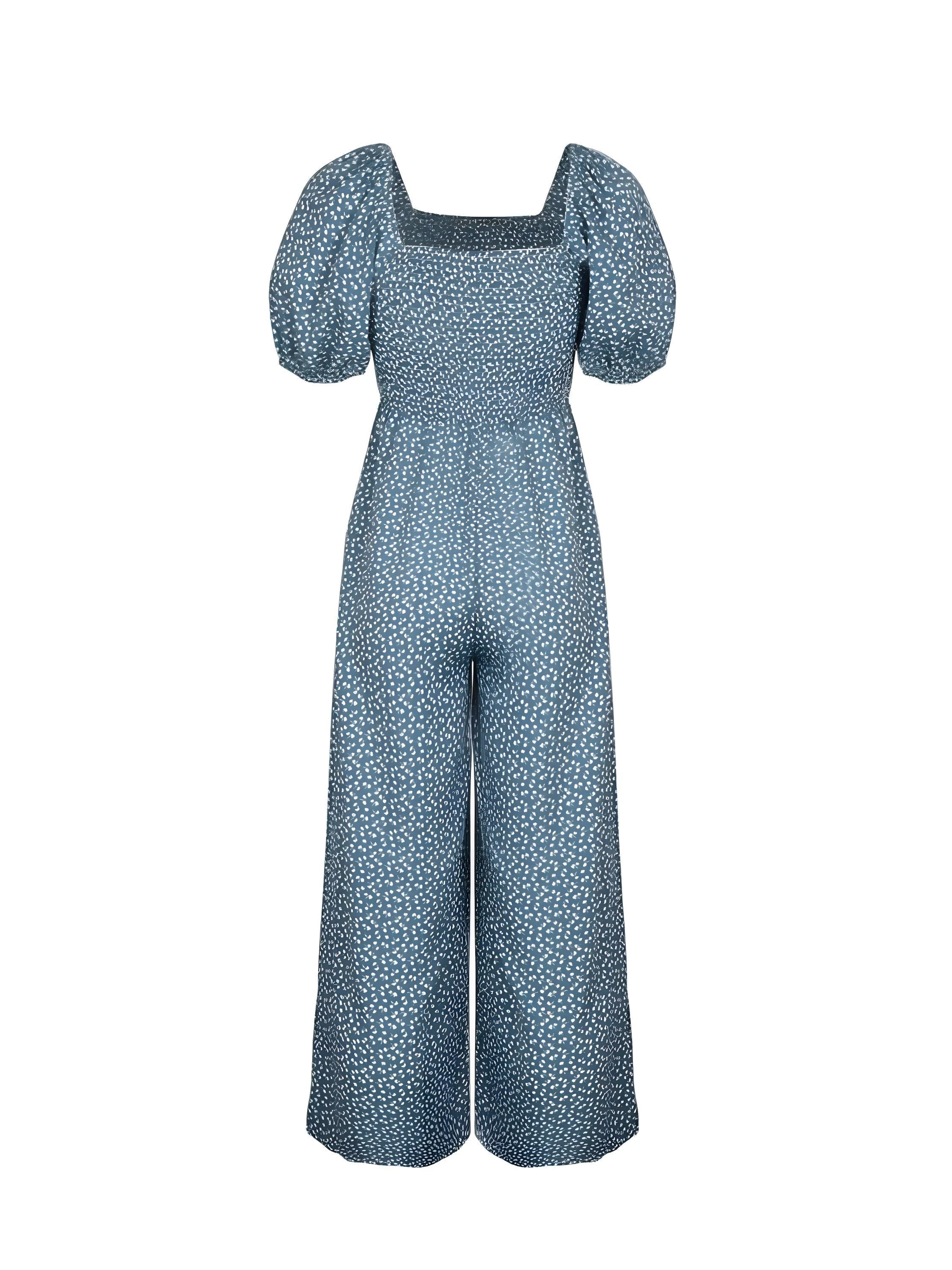 Tryckt fyrkantig nacke puffhylsa jumpsuit