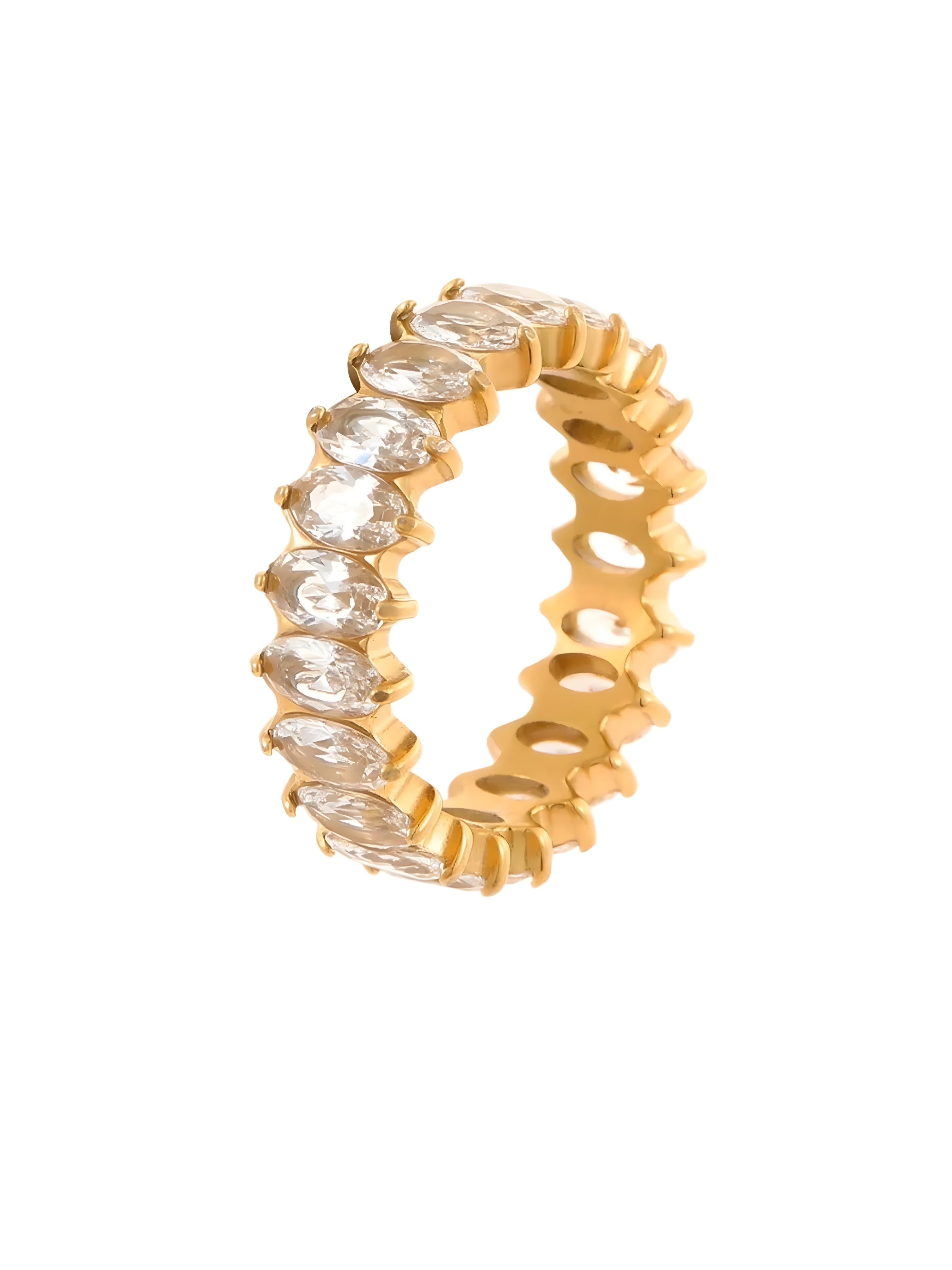18K Gold-Plated Stainless Steel Zircon Ring for Women