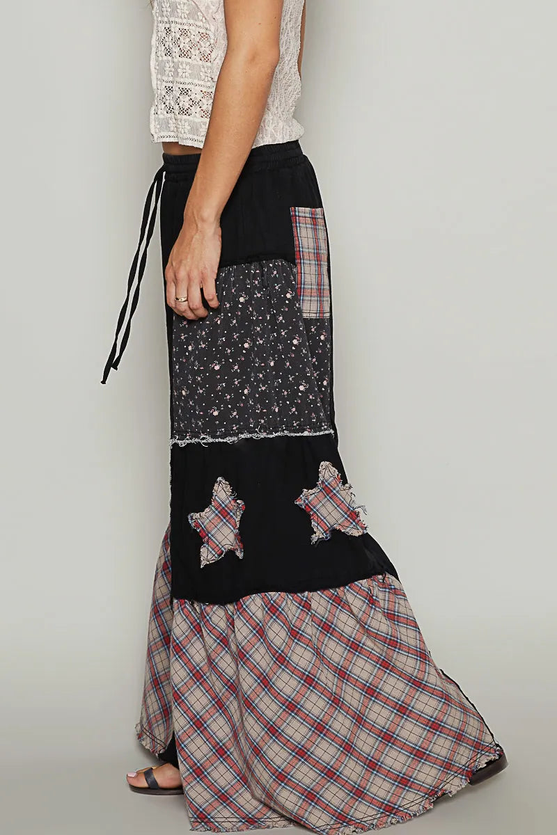 POL Drawstring Star Patch Contrast Wide Leg Pants - Modanista Fashion