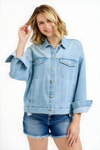 RISEN Washed Dropped Shoulder Denim Jacket for Women