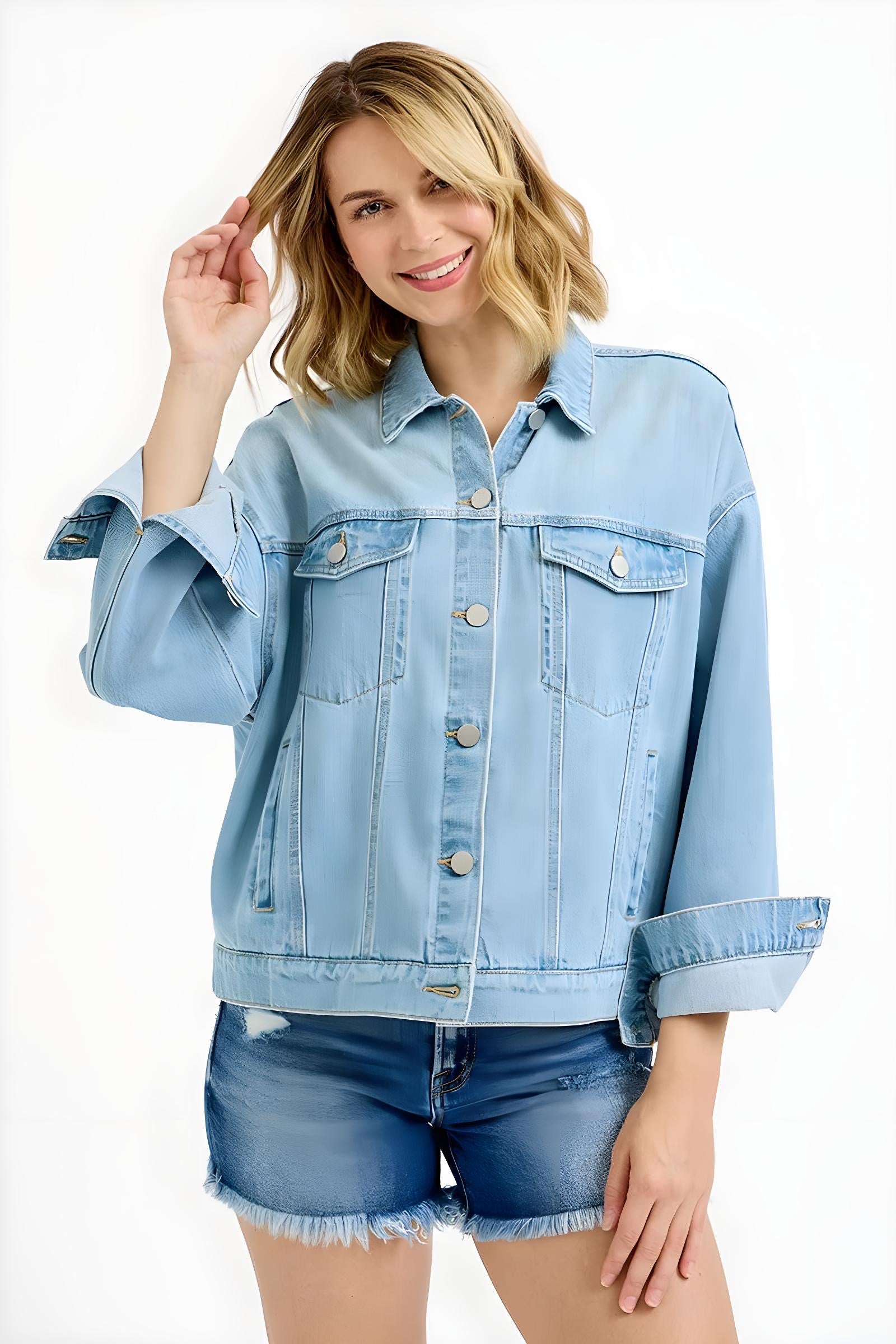 RISEN Washed Dropped Shoulder Denim Jacket for Women