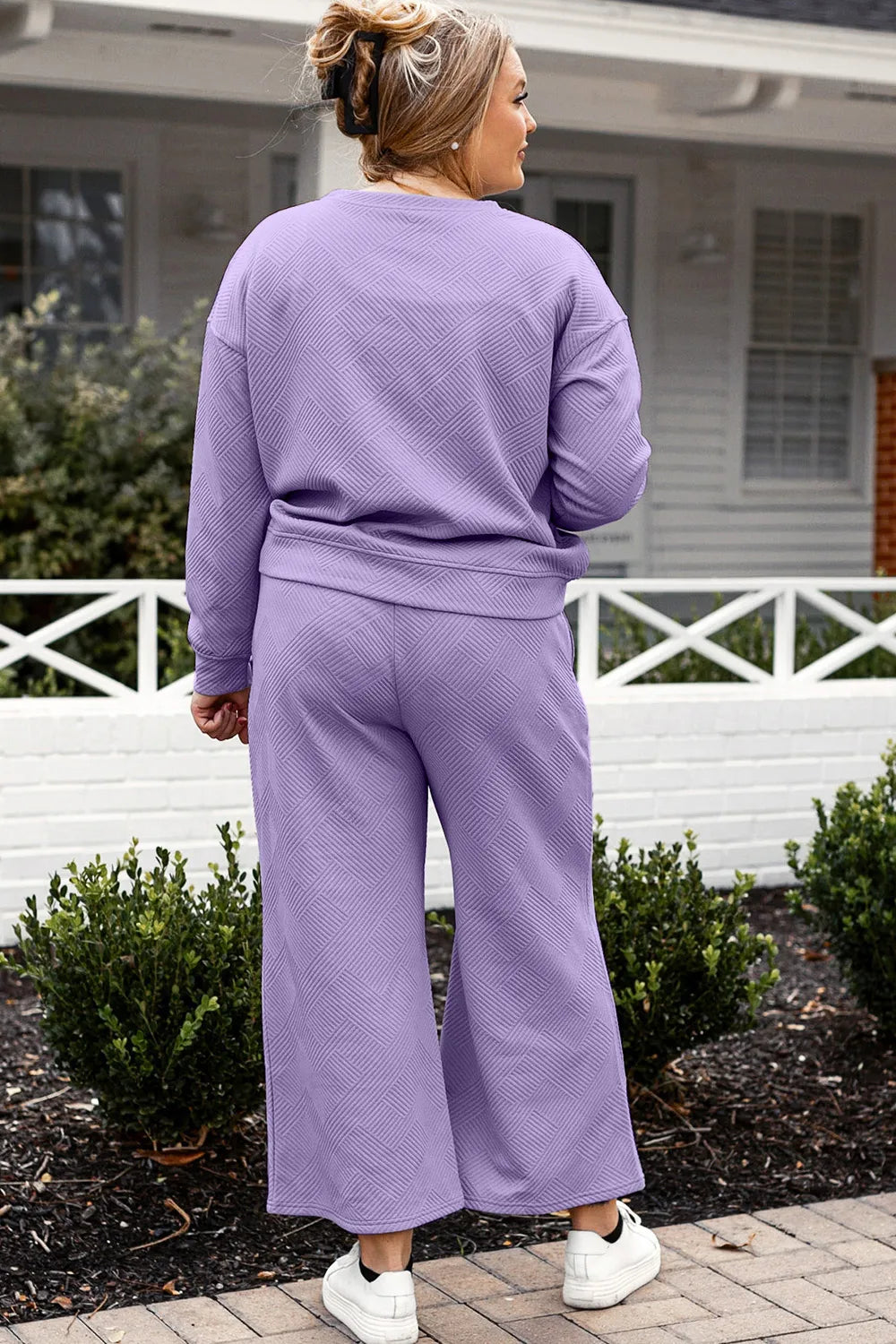 Double Take Full Size Textured Long Sleeve Top and Drawstring Pants Set - Modanista Fashion