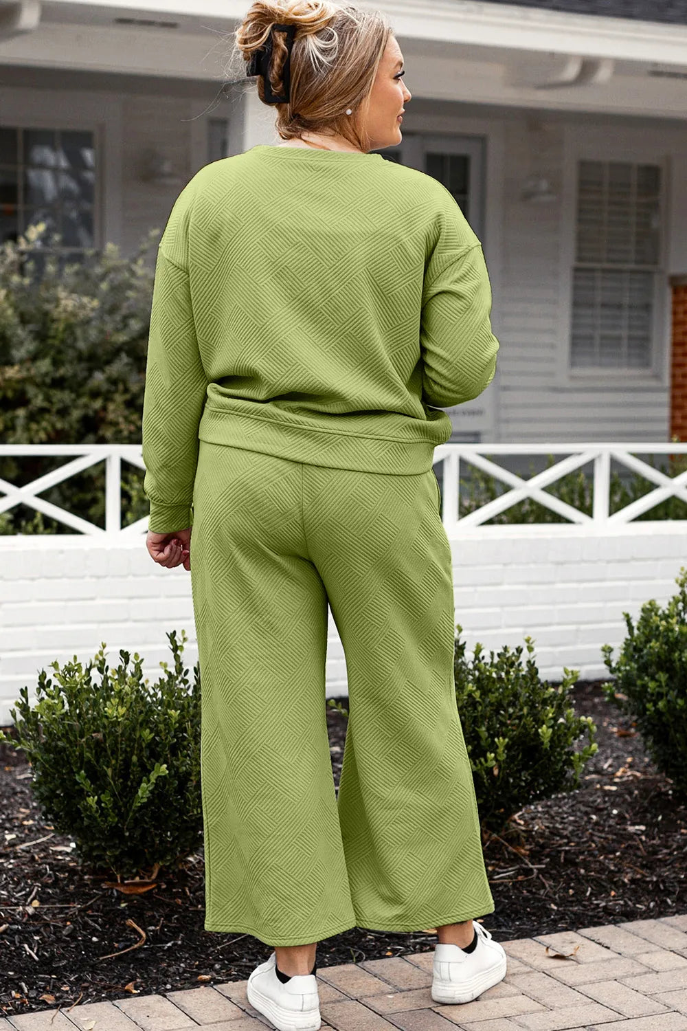 Double Take Full Size Textured Long Sleeve Top and Drawstring Pants Set - Modanista Fashion