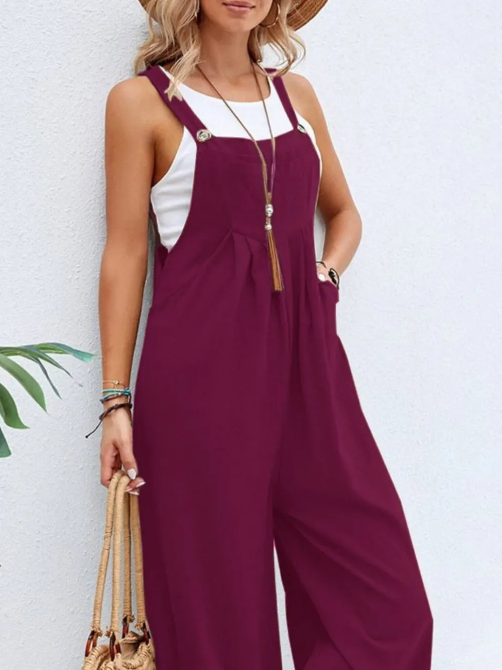 Full Size Square Neck Wide Strap Overalls - Modanista Fashion