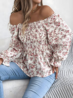 Floral Square Neck Flounce Sleeve Blouse for Women