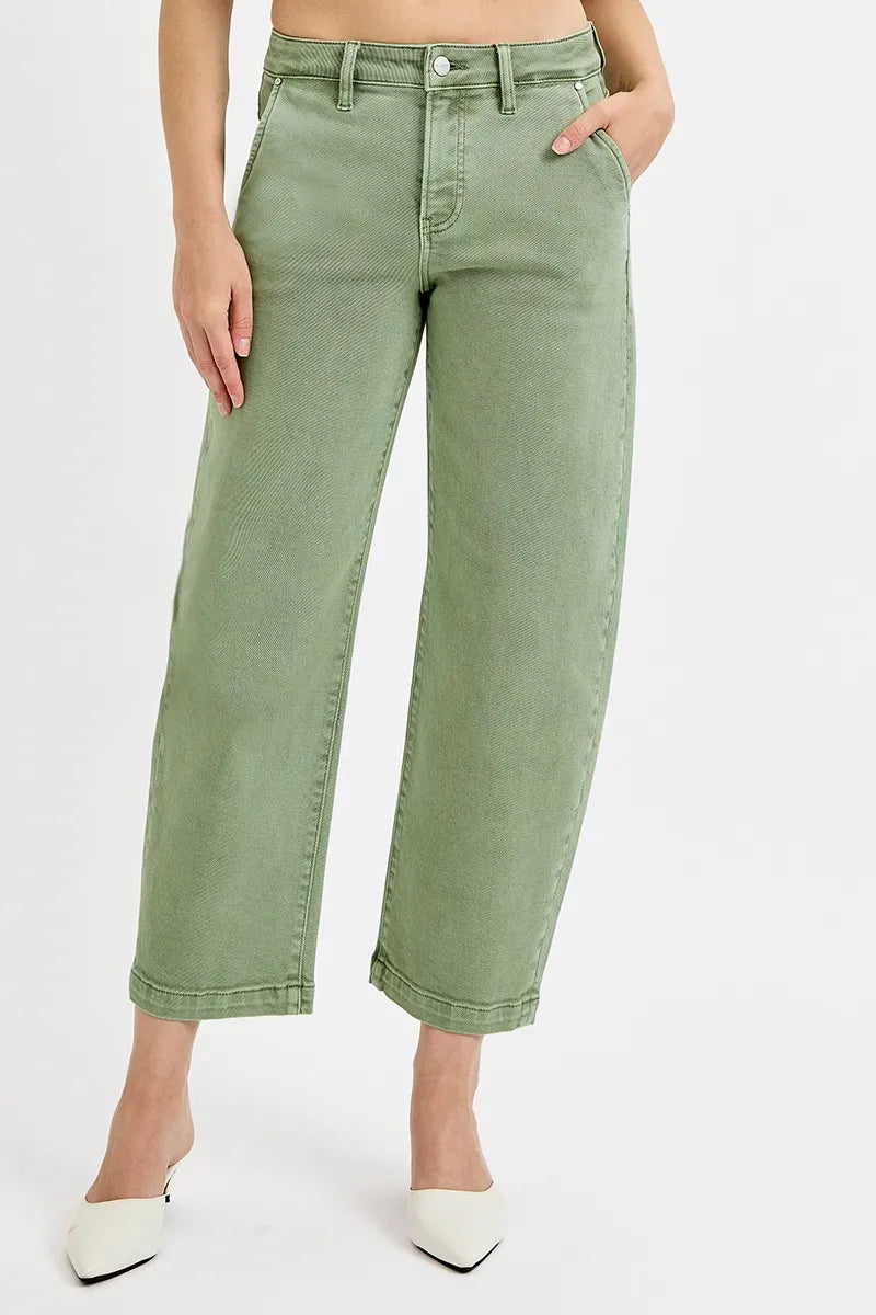 RISEN Full Size Tummy Control High Rise Crop Barrel Jeans Plus Size - Modanista Fashion