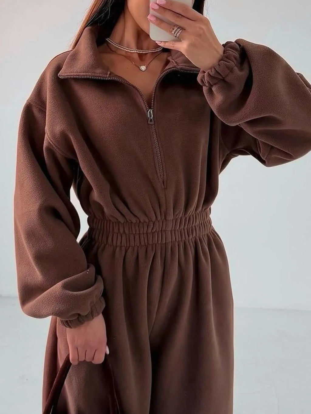 Zip Front Long Sleeve Jumpsuit - Modanista Fashion