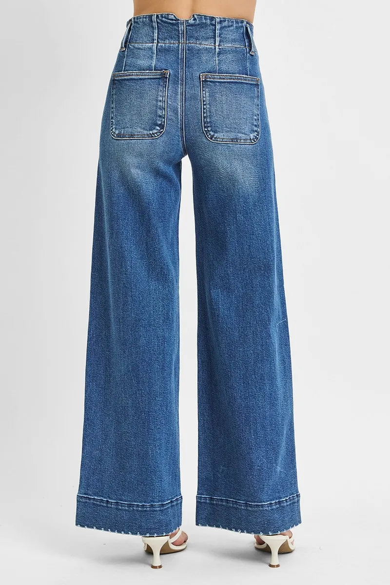RISEN Full Size High Rise Ankle Wide Seam Detailed Jeans Plus Size - Modanista Fashion