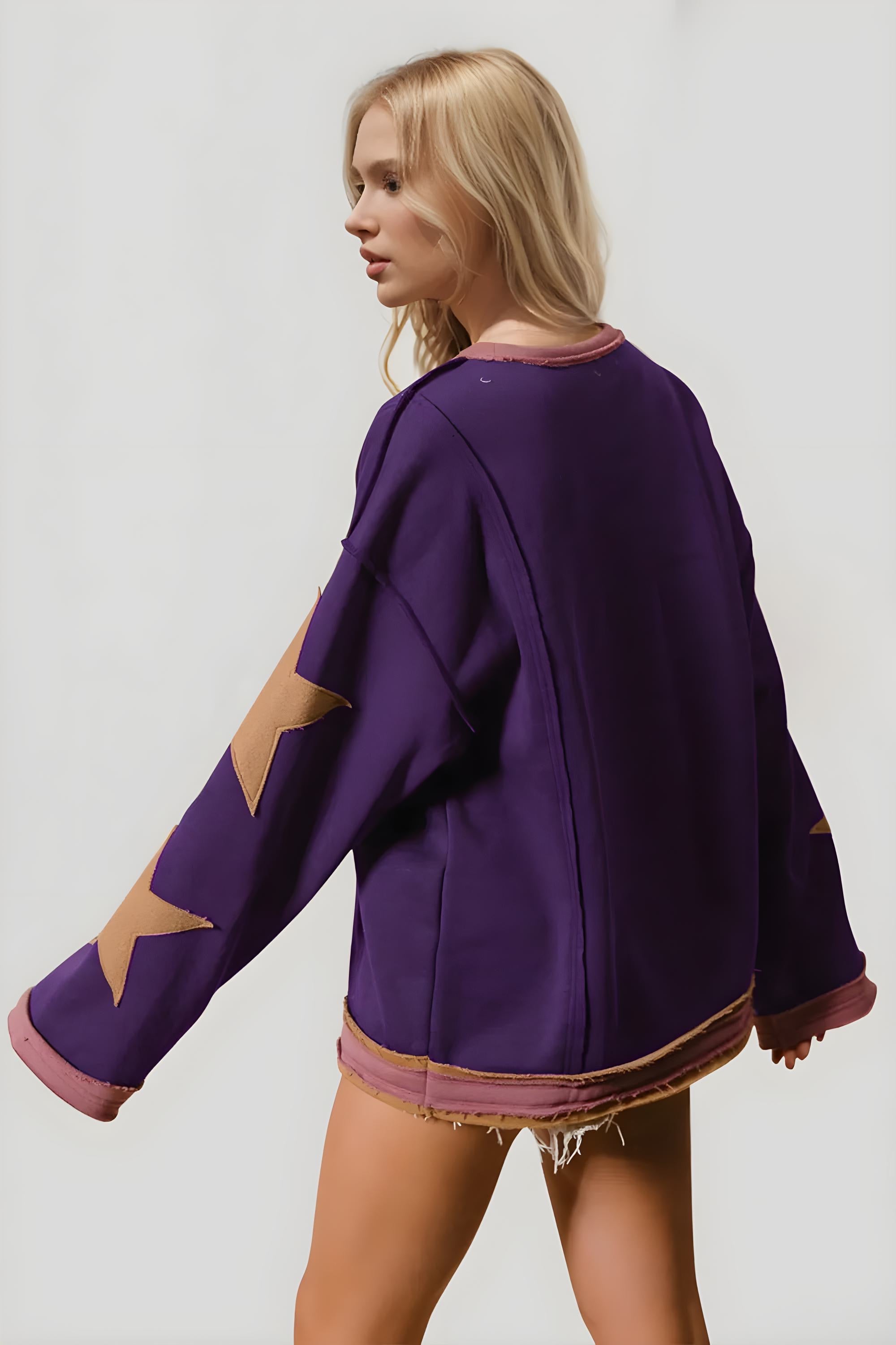Star Patched Long Sleeve Sweatshirt for Women