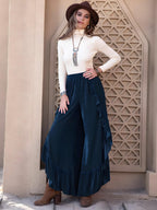 Pantalon large à jambes fendues et volants