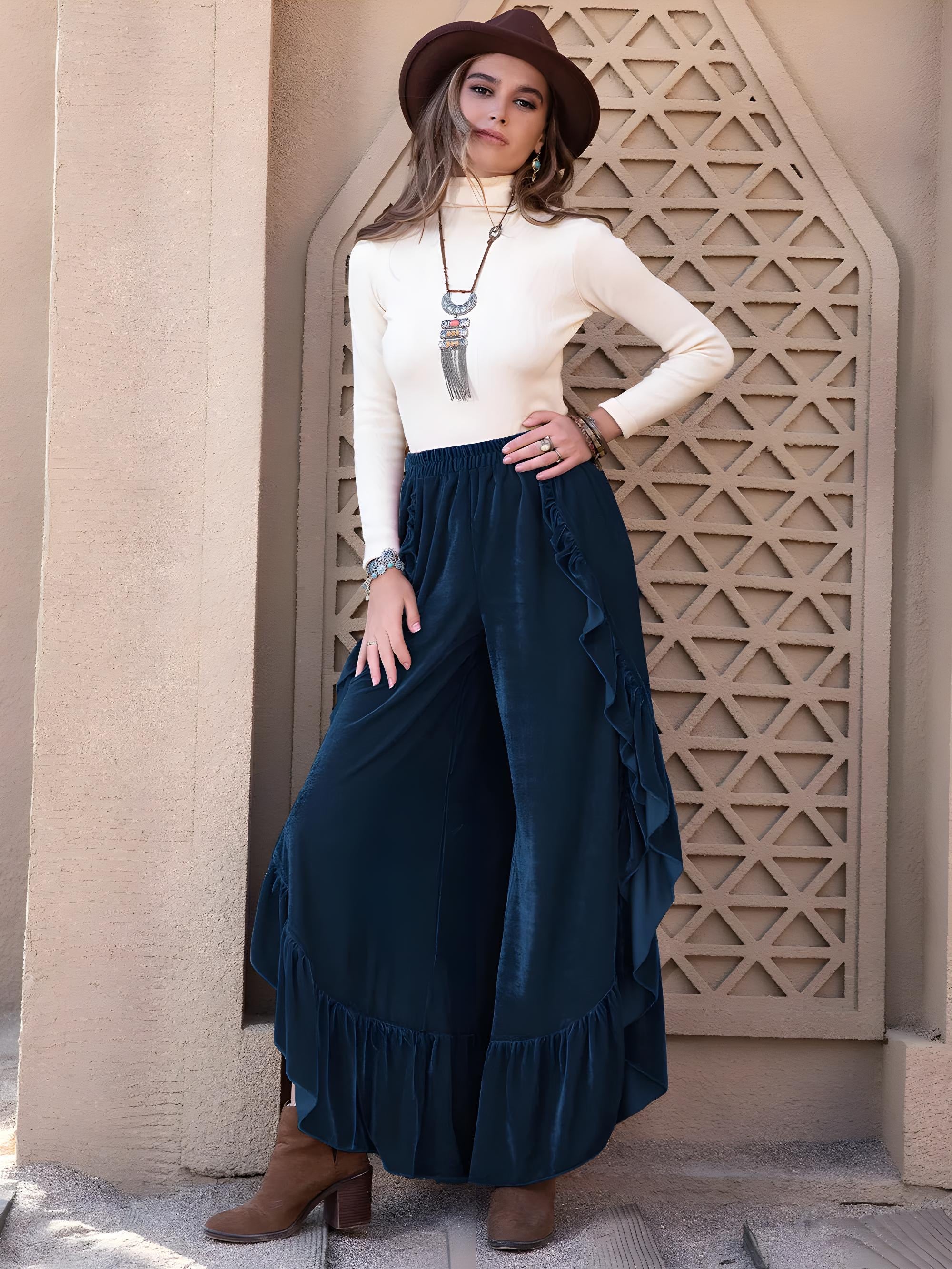 Slits rufsade breda benbyxor