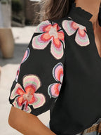 Floral Print Notched Puff Sleeve Blouse for Women