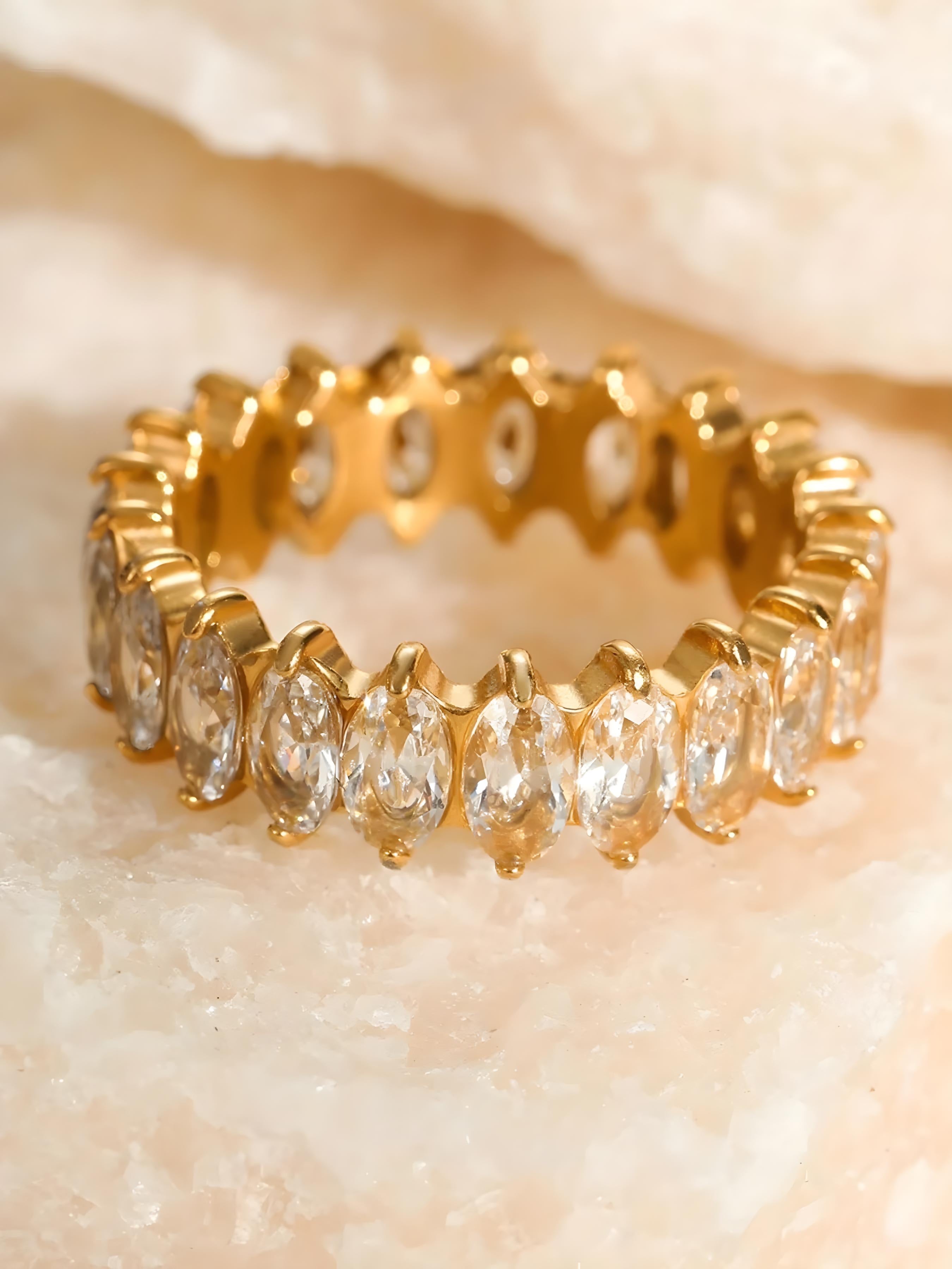 18K Gold-Plated Stainless Steel Zircon Ring for Women