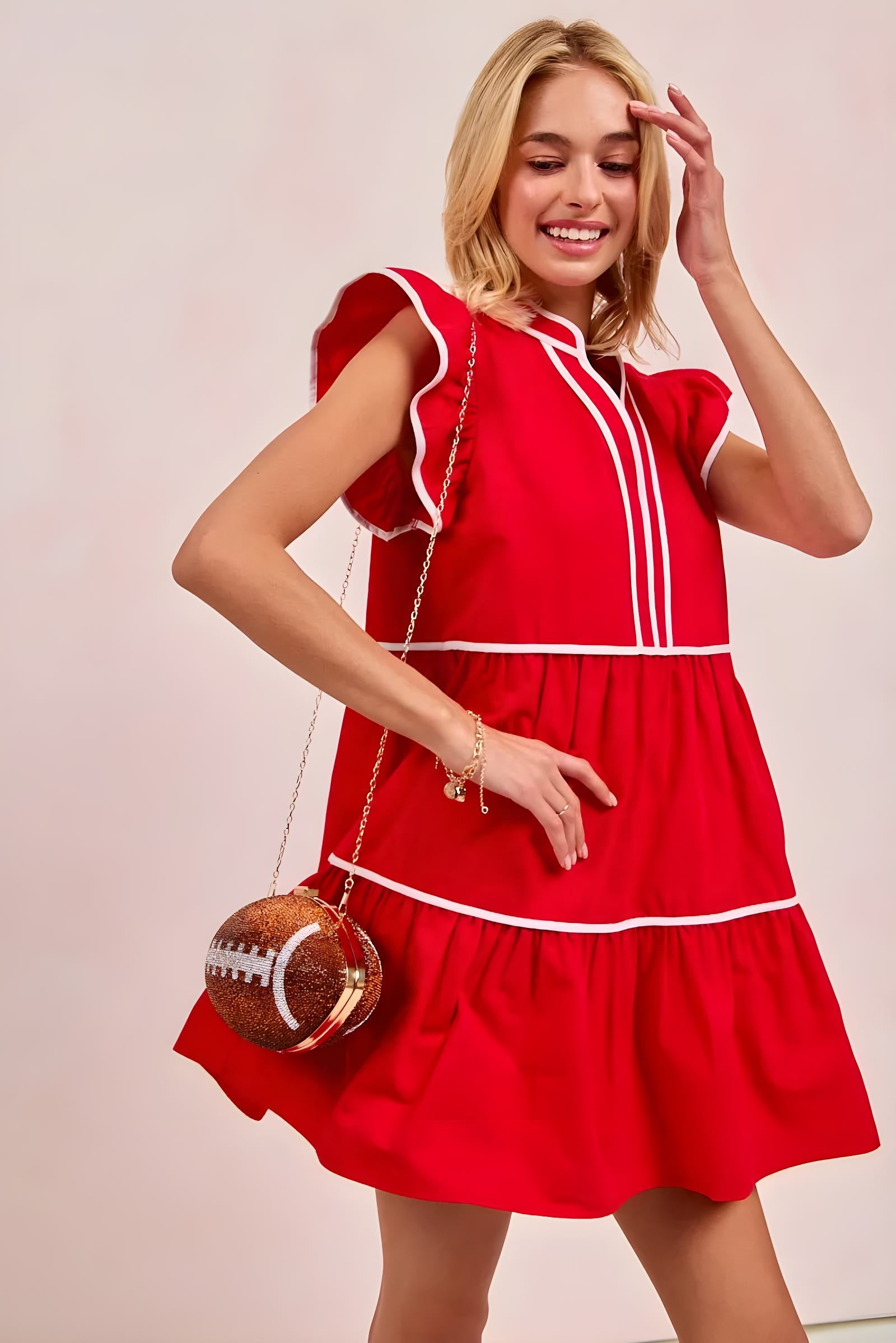 BiBi Gameday Theme Contrast Binding Ruffled Dress