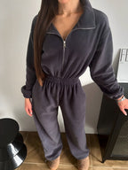 Zip front långärmad jumpsuit