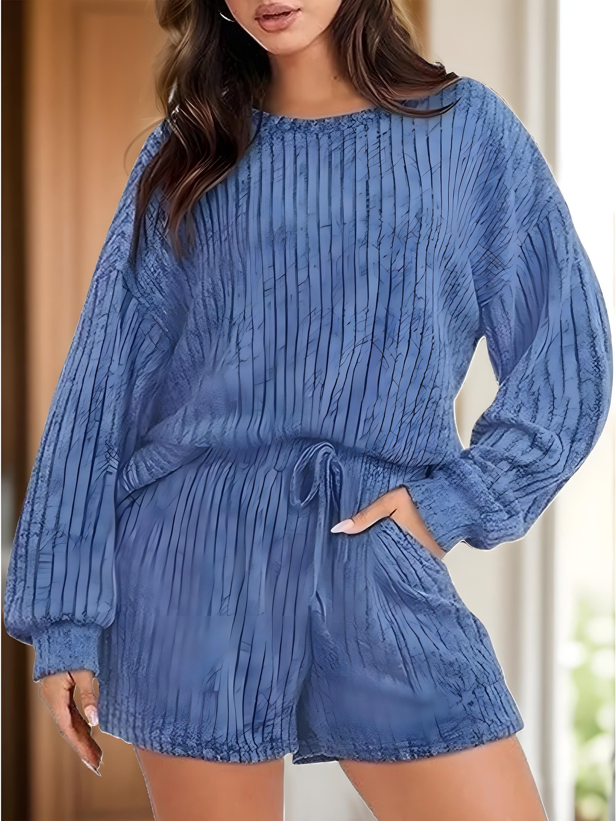 Round Neck Dropped Shoulder Top and Shorts Set