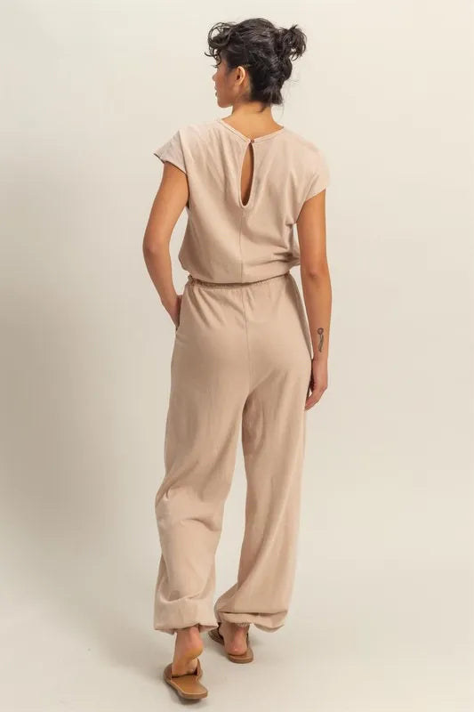 HYFVE Back Keyhole Round Neck Cap Sleeve Drawstring Jumpsuit - Modanista Fashion