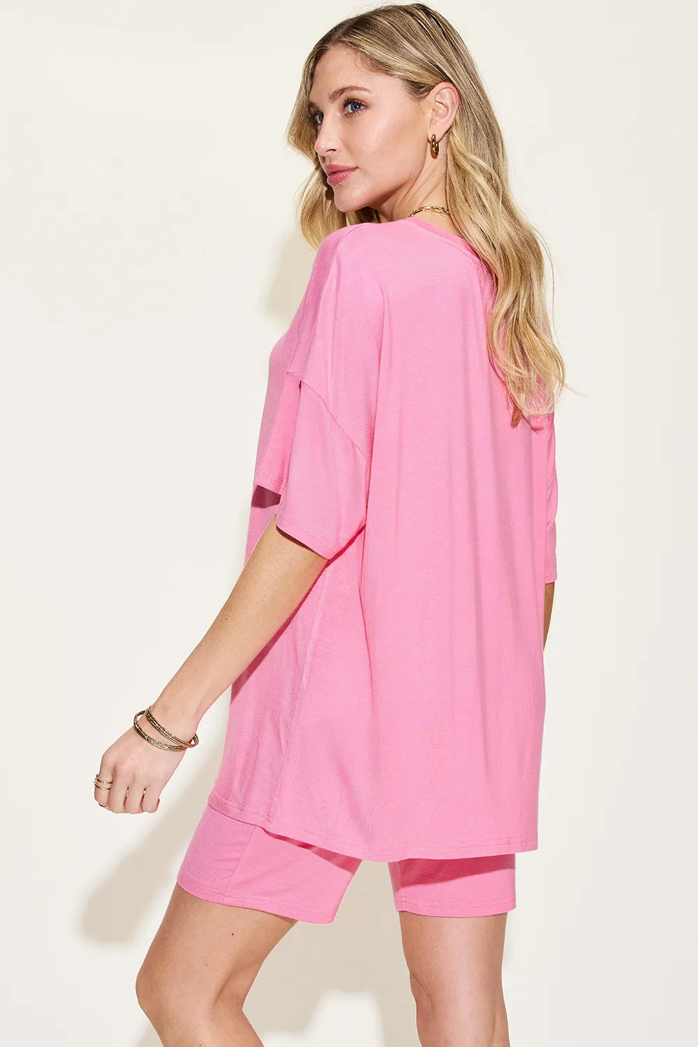 Basic Bae Full Size V-Neck Drop Shoulder T-Shirt and Shorts Set - Modanista Fashion