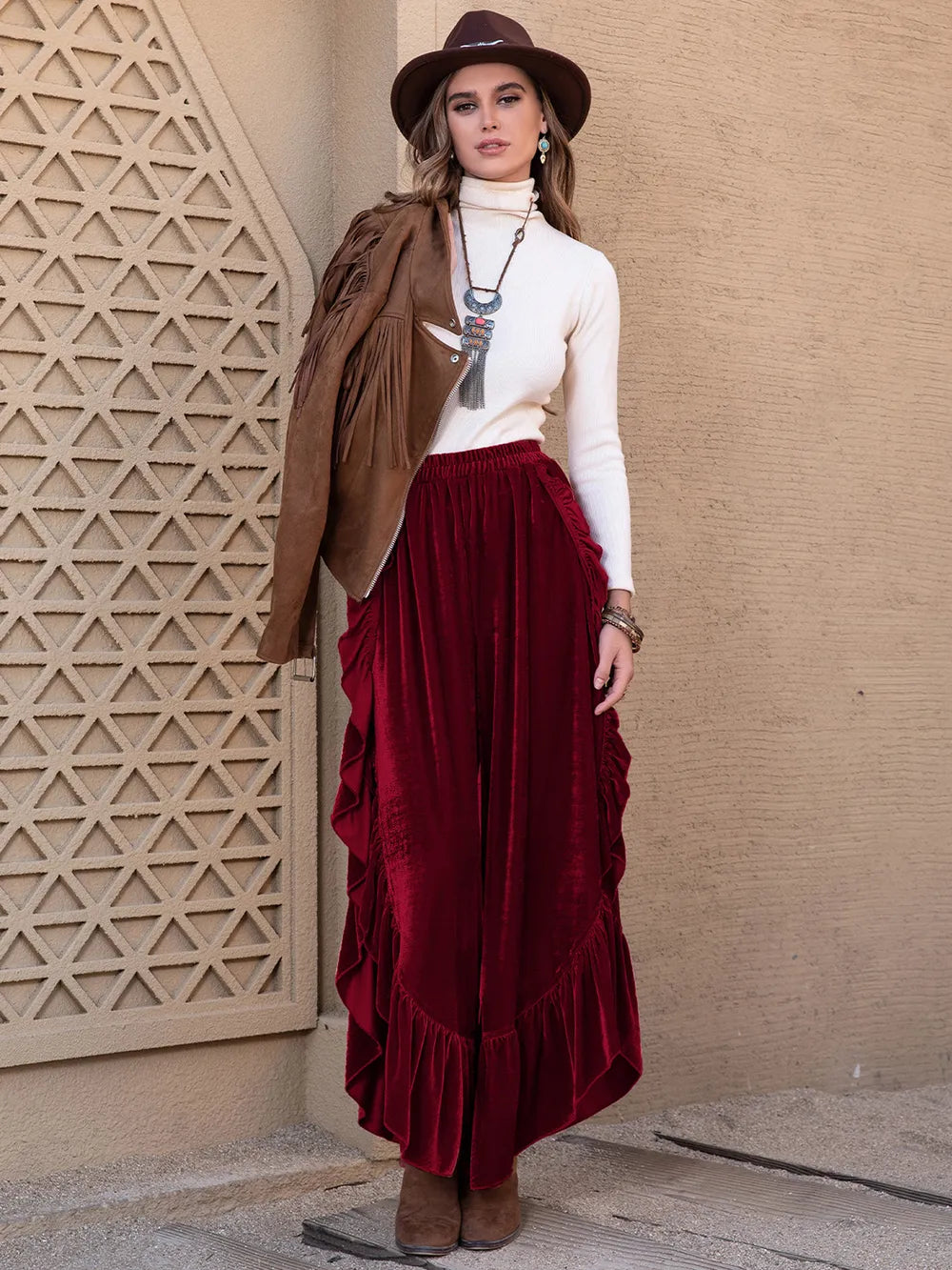 Slit Ruffled Wide Leg Pants - Modanista Fashion