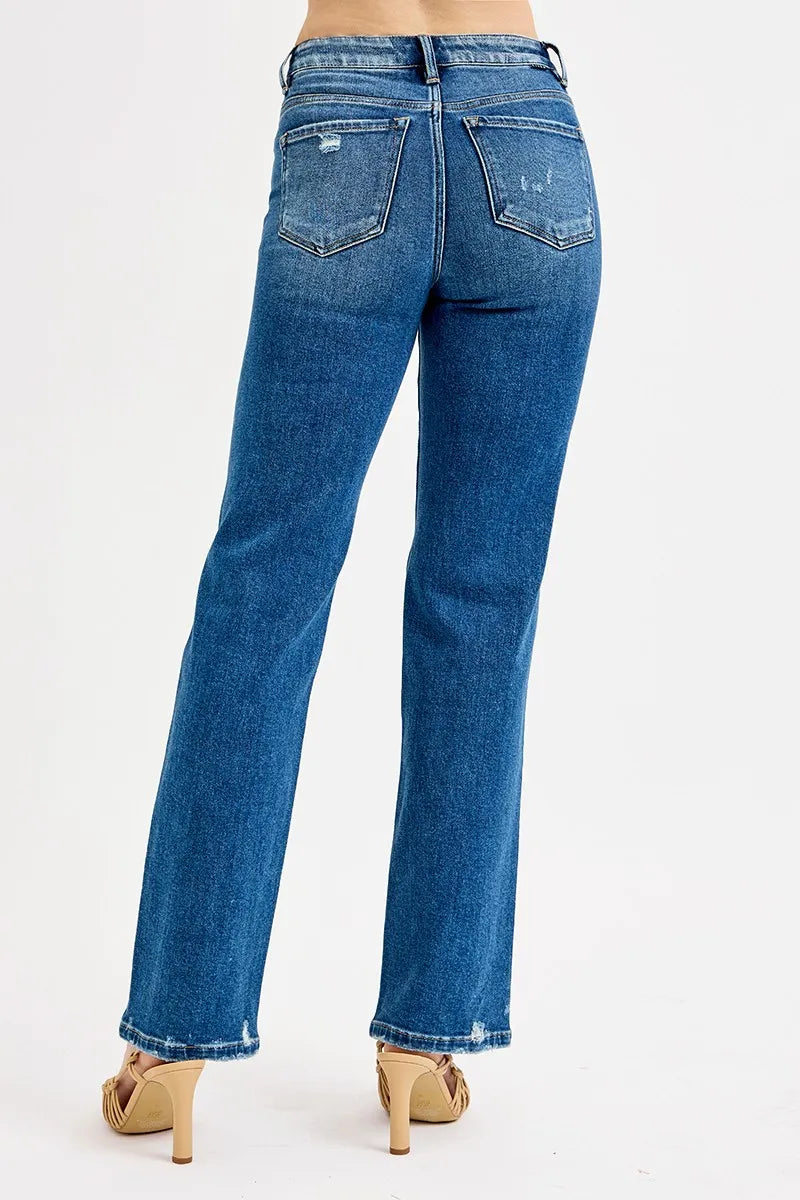 RISEN Full Size Tummy Control High Rise Straight Distressed Jeans Plus Size - Modanista Fashion