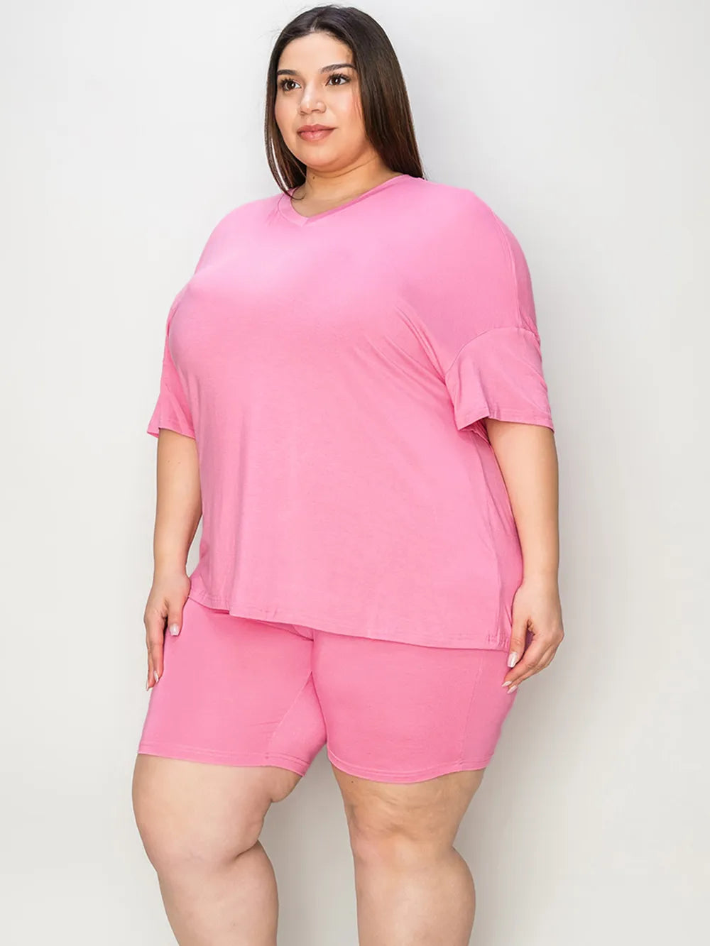 Basic Bae Full Size V-Neck Drop Shoulder T-Shirt and Shorts Set - Modanista Fashion