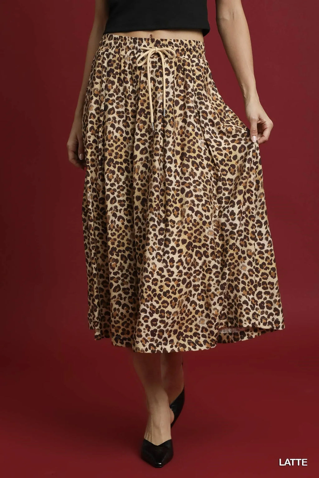 Umgee Drawstring Leopard Midi Skirt - Modanista Fashion