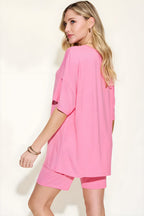 Bae BAE Tamanho completo Camiseta de ombro e shorts de decote em V