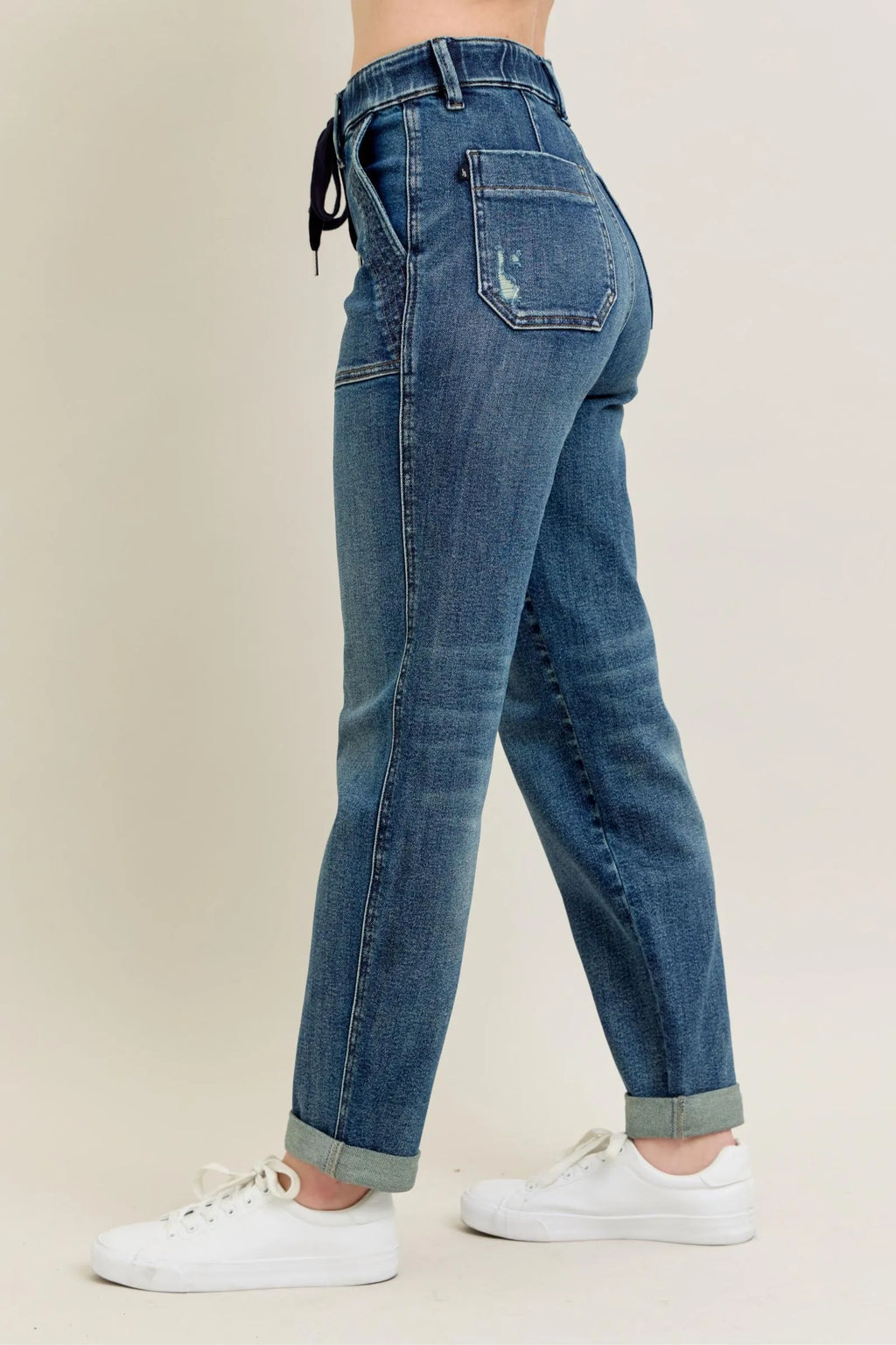 Judy Blue Full Size HW Vintage Wash Jeans w/ Drawstring Plus Size - Modanista Fashion