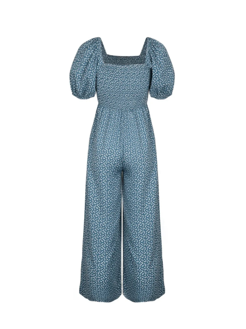 Printed Square Neck Puff Sleeve Jumpsuit - Modanista Fashion