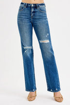 RISEN Full Size Tummy Control High Rise Straight Distressed Jeans Plus Size - Modanista Fashion