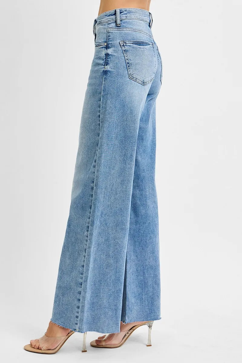 RISEN Full Size Tummy Control High Rise Ankle Palazzo Jeans Plus Size - Modanista Fashion