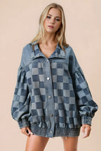 Checkered Button-Up Denim Jacket for Women – Double Take