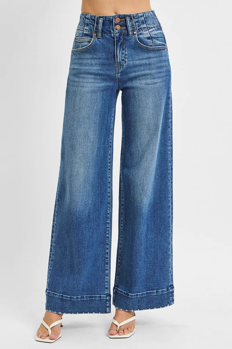 RISEN Full Size High Rise Ankle Wide Seam Detailed Jeans Plus Size - Modanista Fashion
