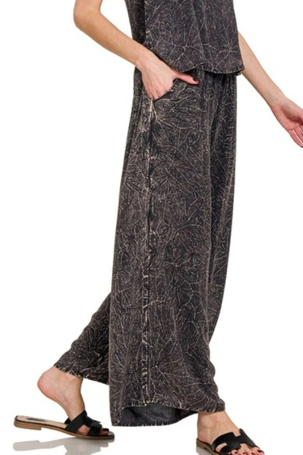 Zenana Woven Acid Crinkle Washed Cami & Pants 2 Piece Set - Modanista Fashion