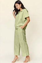 Fullstrukturert halvt Zip Short Sleeve Top & Pants Set