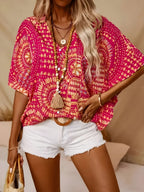Printed V-Neck Half Sleeve Top for Women