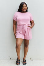 Zenana Chilled Out Full Size Short Sleeve Romper in Light Carnation Pink - Modanista Fashion