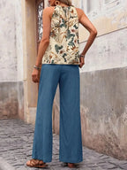 Printed Tank Top and Wide Leg Pants Set - Modanista Fashion