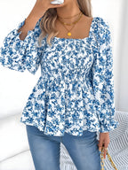 Floral Square Neck Flounce Sleeve Blouse for Women