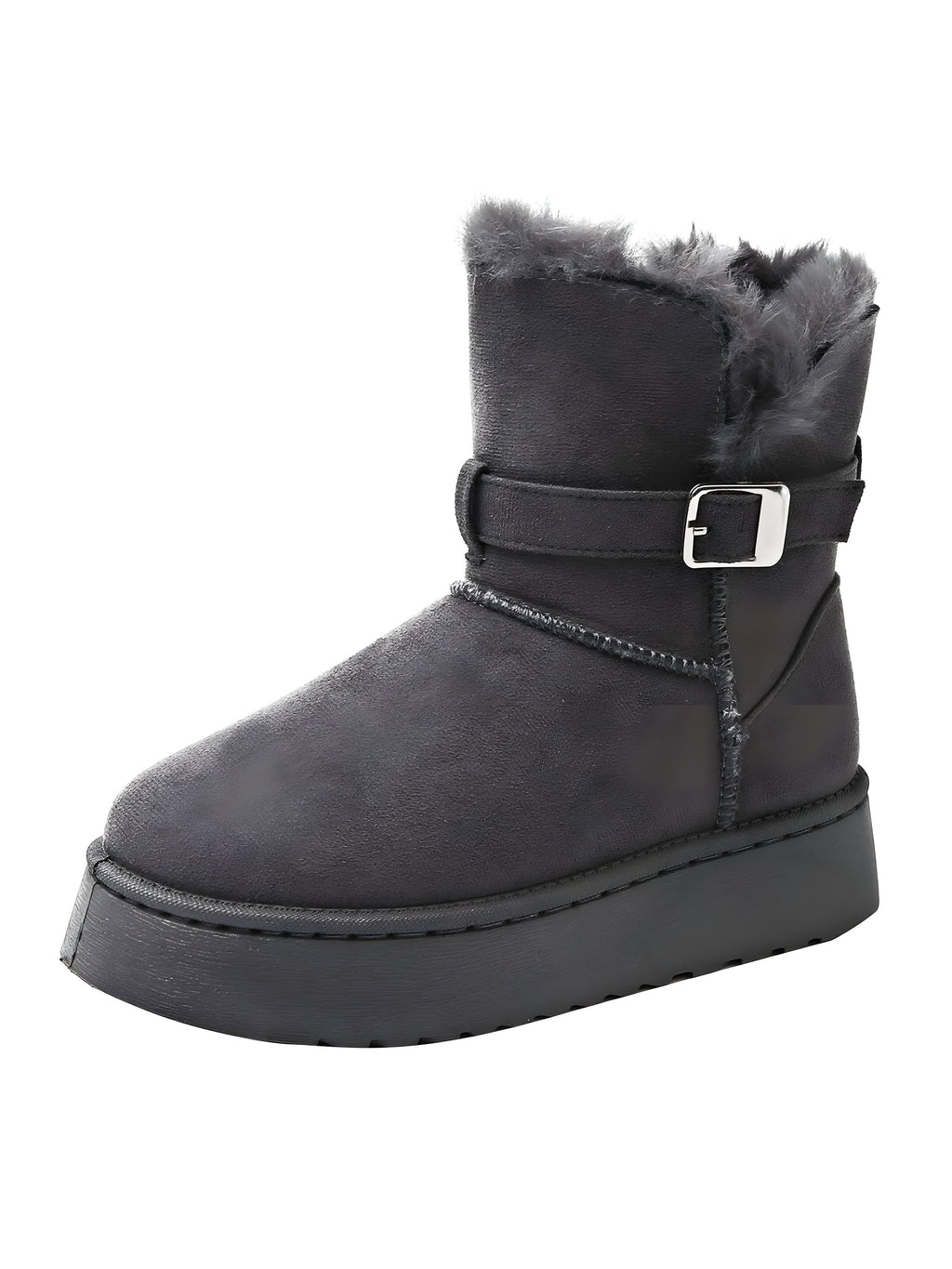 Fur Lining Ankle Boots with Buckle Strap