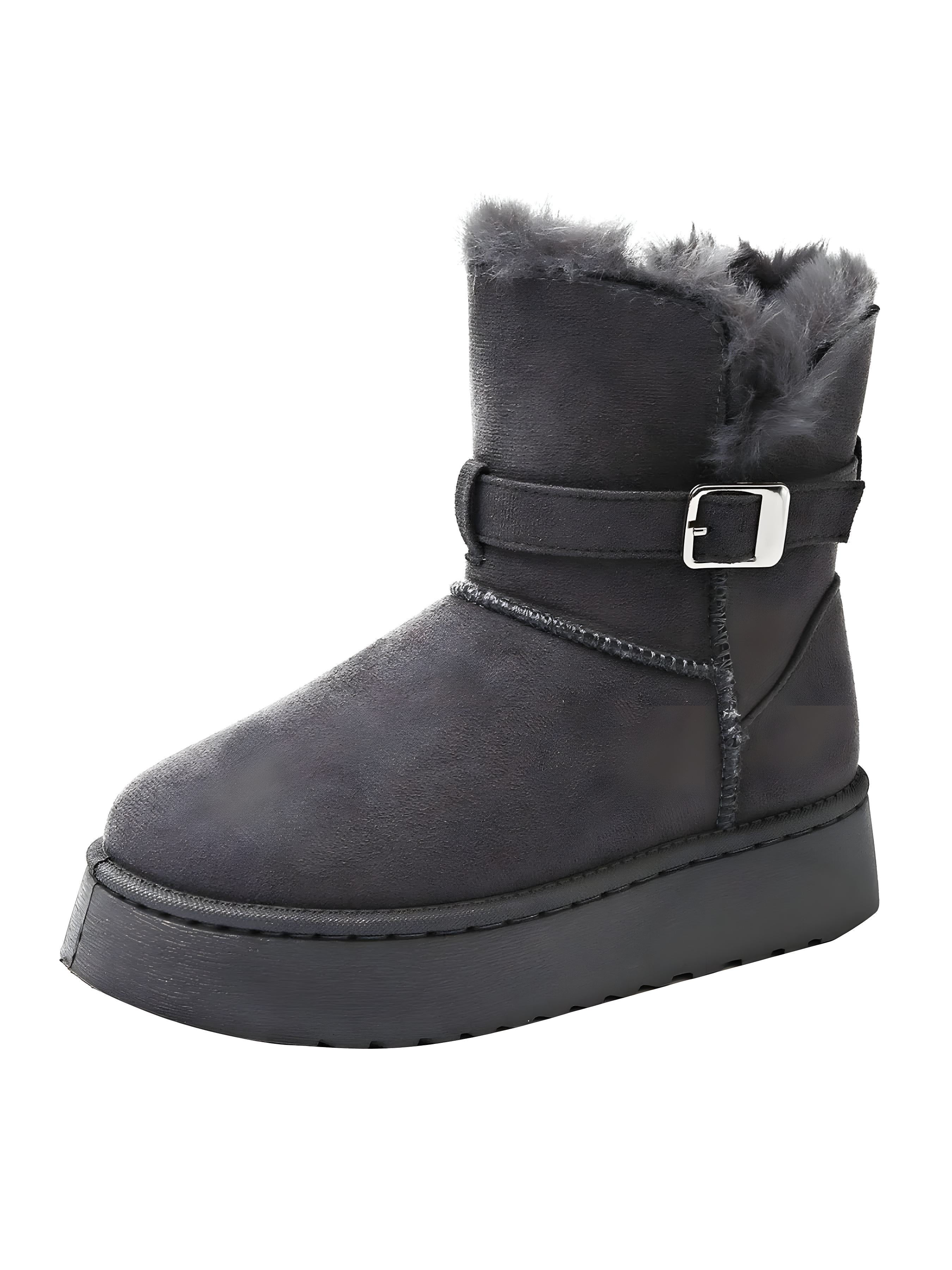 Fur Lining Ankle Boots with Buckle Strap