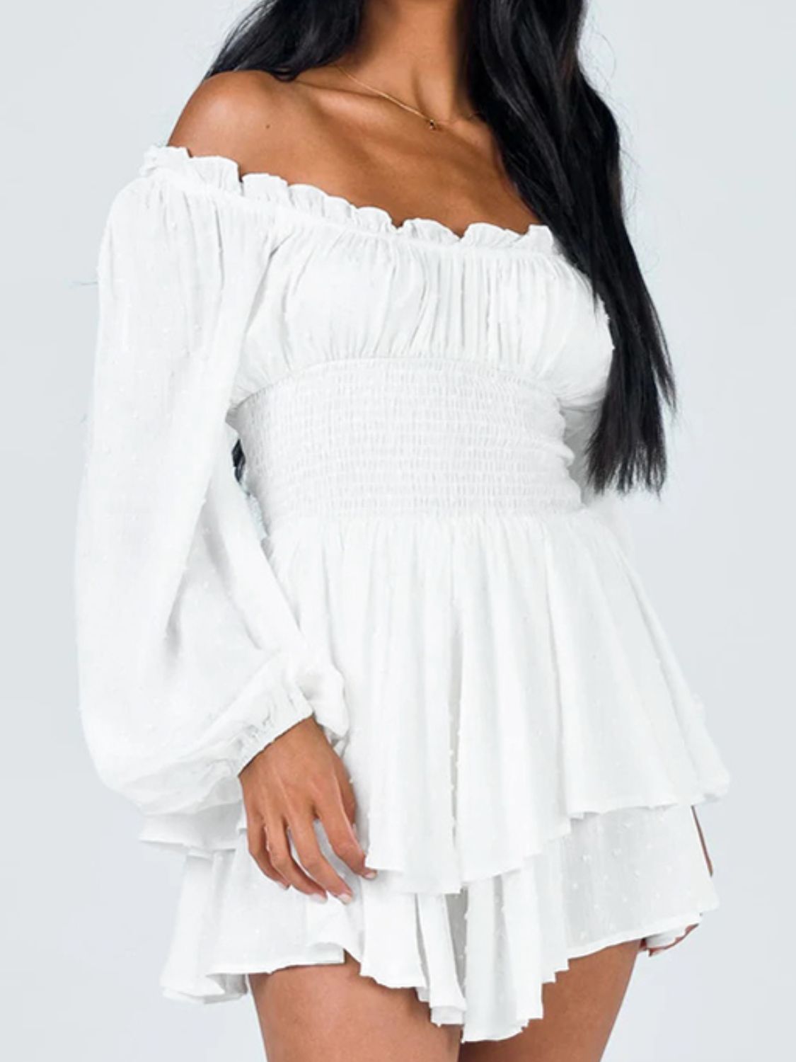 Off Shoulder Smocked Waist Romper - Modanista Fashion