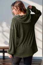 Double Take Full Size Half Button Long Sleeve Hoodie - Modanista Fashion