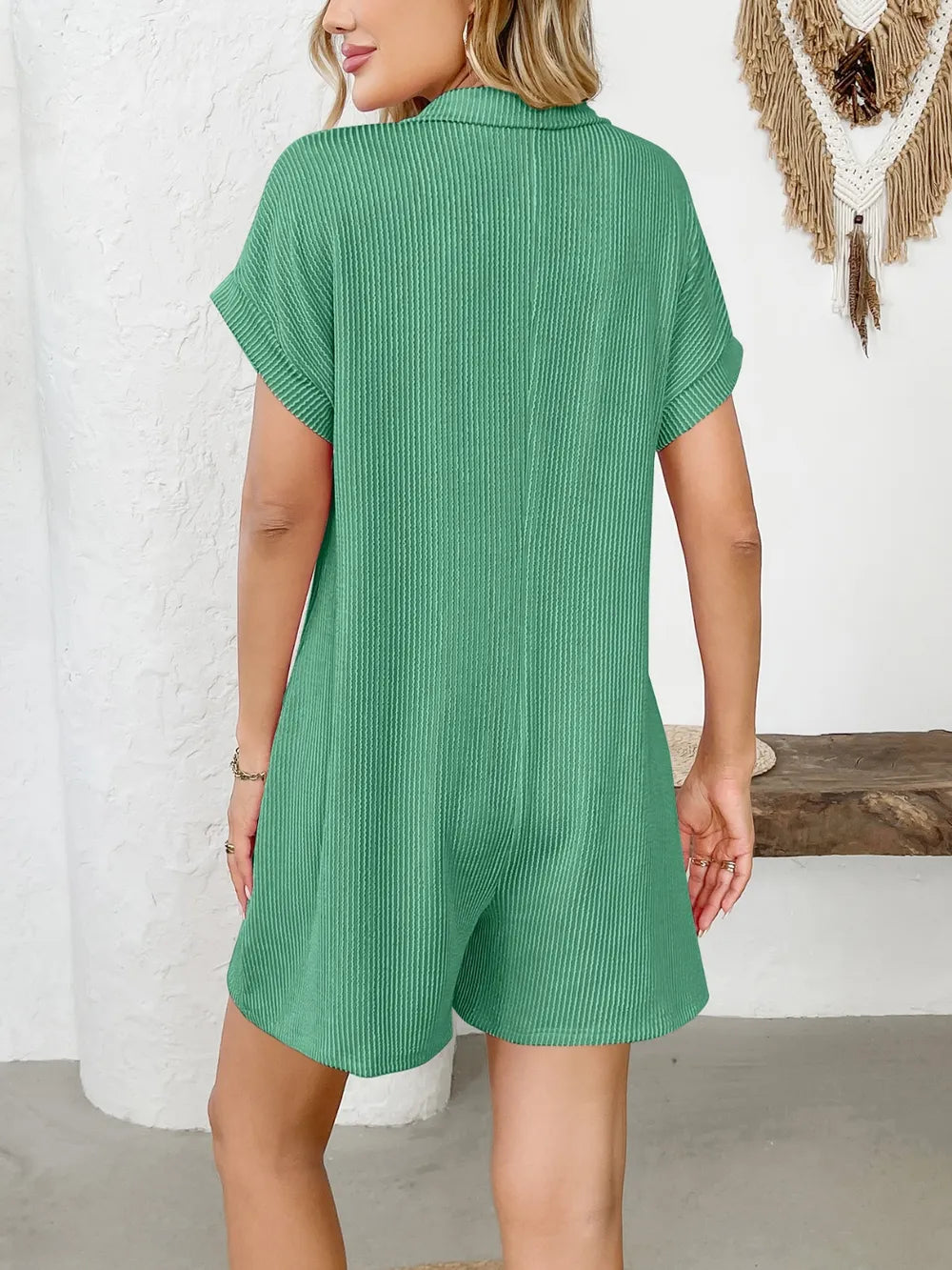 Button Detail Collared Neck Short Sleeve Romper - Modanista Fashion