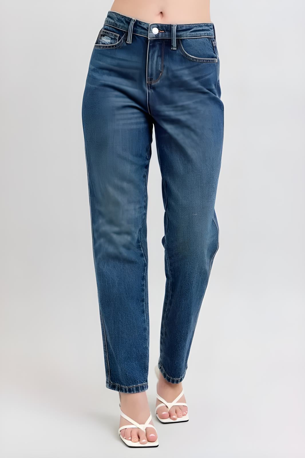 Judy Blue Jeans a Vita Alta Rigidi a Gamba Dritta Taglia Plus